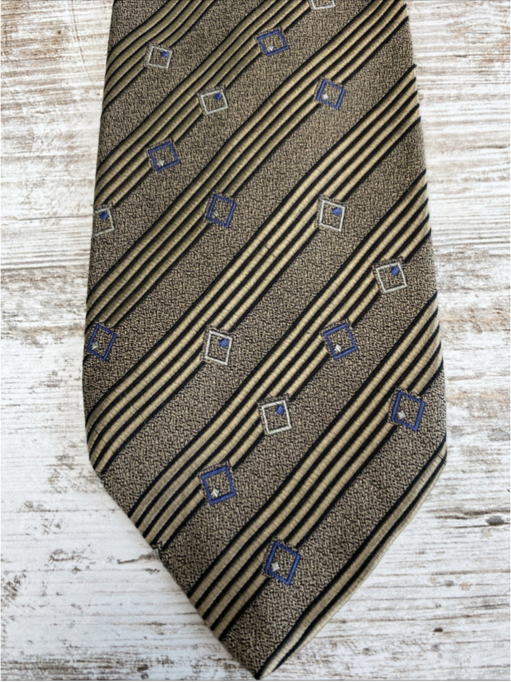 Robert Talbott Studio Tie Silk Brown Blue Geometric Stripe 59” Classic Vintage